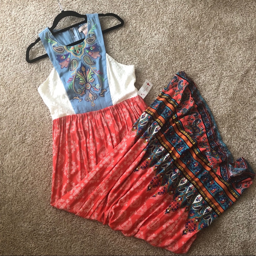 Summer embroidery racer back maxi dress